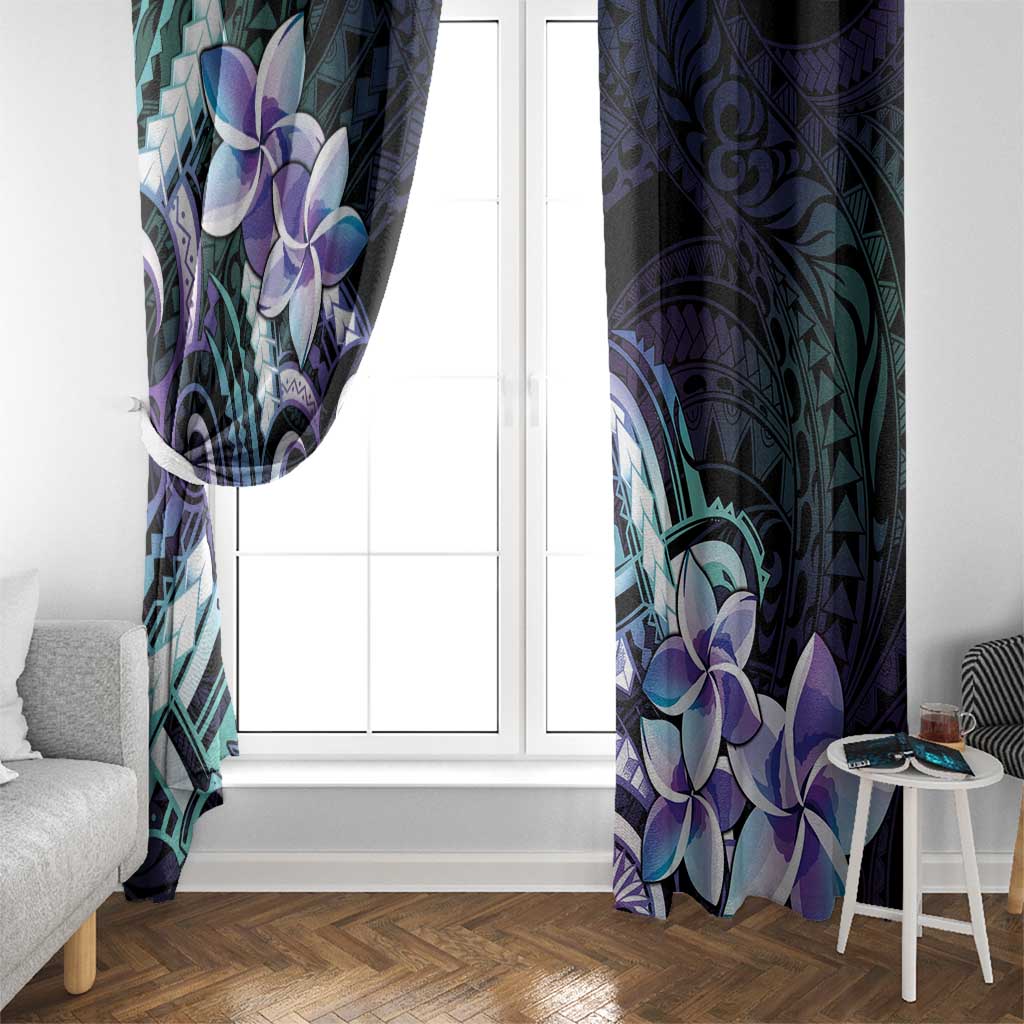 Polynesian Art Tattoo Window Curtain Plumeria Flowers Turquoise Gradient