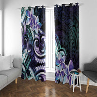 Polynesian Art Tattoo Window Curtain Plumeria Flowers Turquoise Gradient