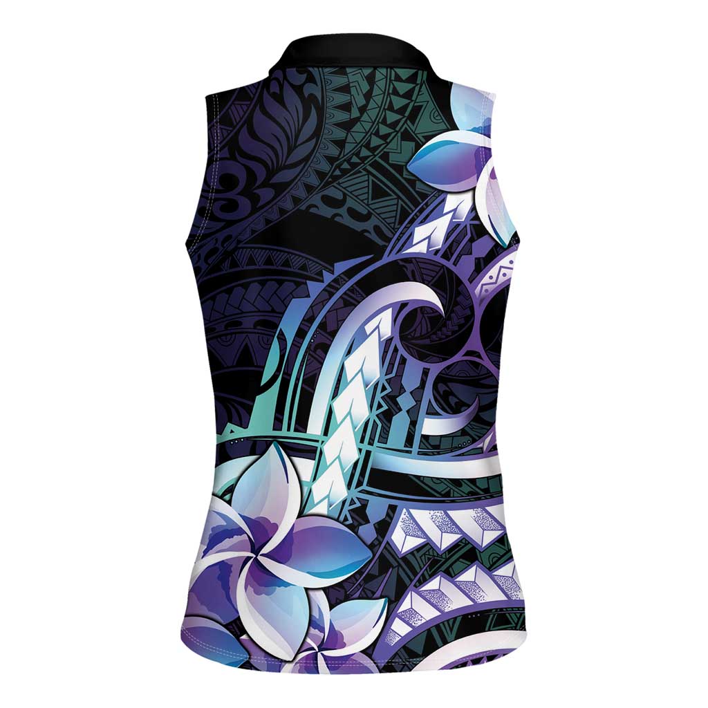 Polynesian Art Tattoo Women Sleeveless Polo Shirt Plumeria Flowers Turquoise Gradient LT05 - Polynesian Pride