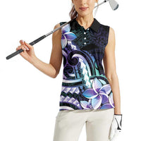 Polynesian Art Tattoo Women Sleeveless Polo Shirt Plumeria Flowers Turquoise Gradient LT05 - Polynesian Pride
