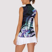 Polynesian Art Tattoo Women Sleeveless Polo Shirt Plumeria Flowers Turquoise Gradient LT05 - Polynesian Pride