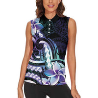 Polynesian Art Tattoo Women Sleeveless Polo Shirt Plumeria Flowers Turquoise Gradient LT05 - Polynesian Pride
