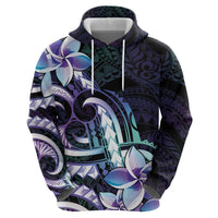 Polynesian Art Tattoo Zip Hoodie Plumeria Flowers Turquoise Gradient