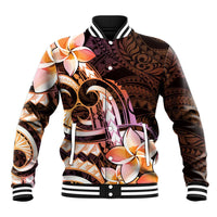 Polynesian Art Tattoo Baseball Jacket Plumeria Flowers Peach Gradient
