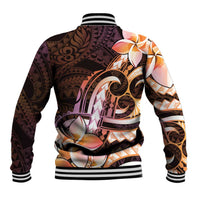 Polynesian Art Tattoo Baseball Jacket Plumeria Flowers Peach Gradient