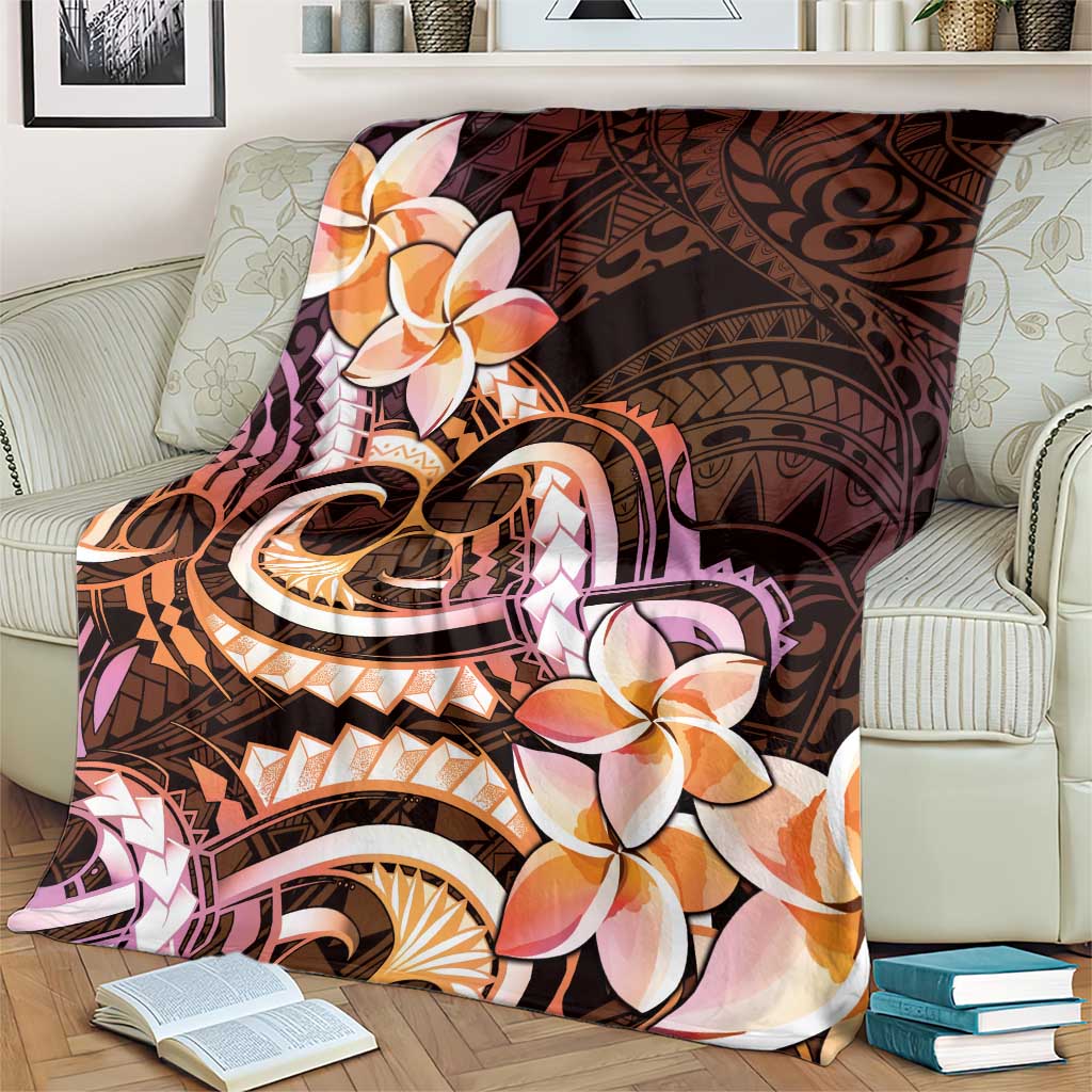 Polynesian Art Tattoo Blanket Plumeria Flowers Peach Gradient