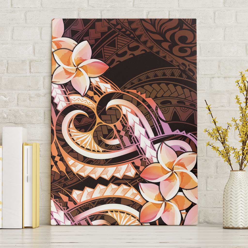 Polynesian Art Tattoo Canvas Wall Art Plumeria Flowers Peach Gradient