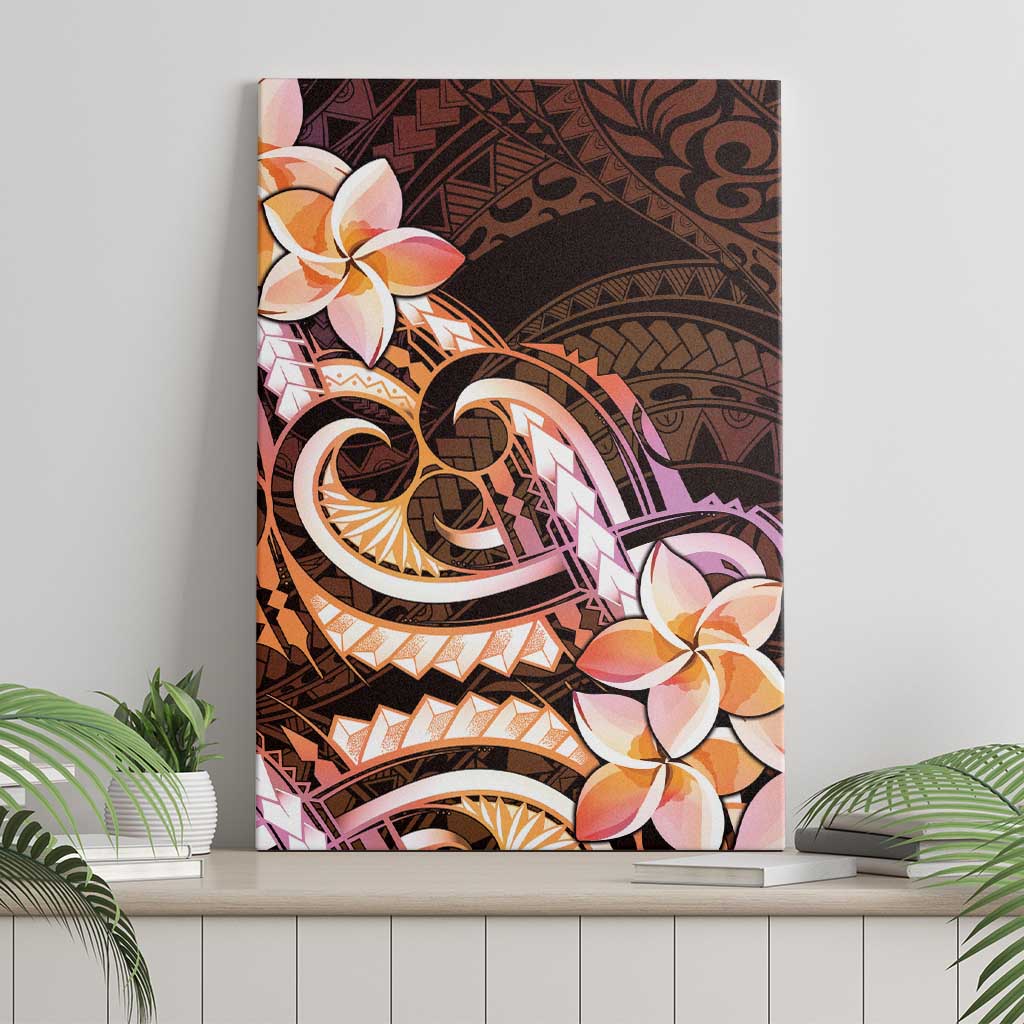 Polynesian Art Tattoo Canvas Wall Art Plumeria Flowers Peach Gradient