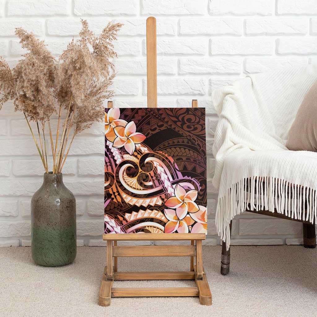 Polynesian Art Tattoo Canvas Wall Art Plumeria Flowers Peach Gradient