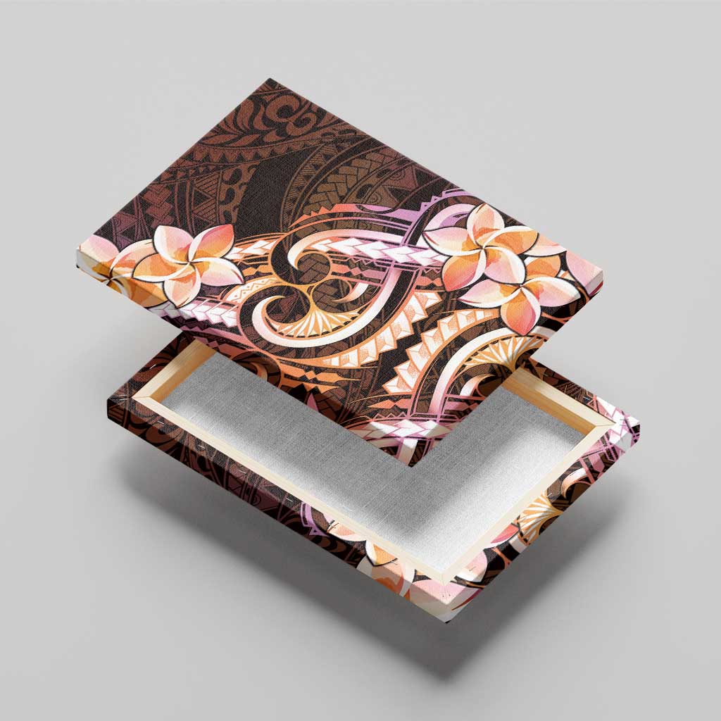 Polynesian Art Tattoo Canvas Wall Art Plumeria Flowers Peach Gradient