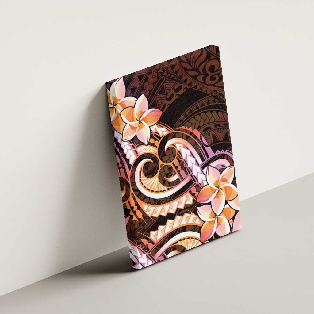 Polynesian Art Tattoo Canvas Wall Art Plumeria Flowers Peach Gradient