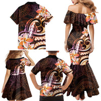 Polynesian Art Tattoo Family Matching Mermaid Dress and Hawaiian Shirt Plumeria Flowers Peach Gradient