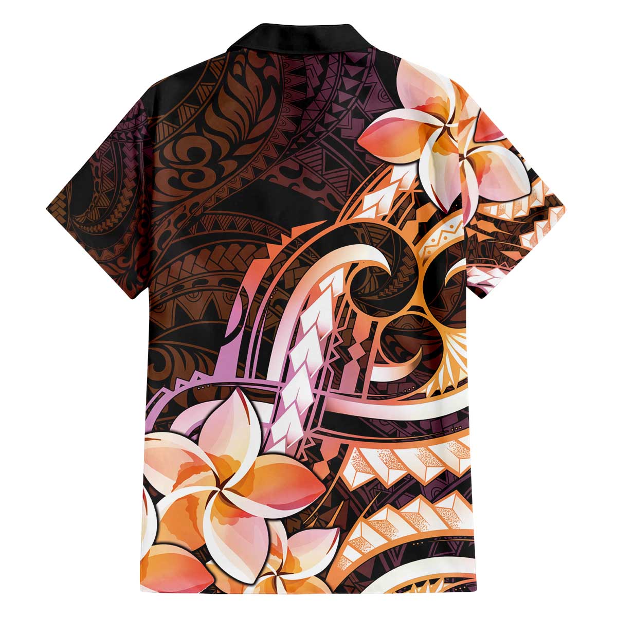 Polynesian Art Tattoo Family Matching Off The Shoulder Long Sleeve Dress and Hawaiian Shirt Plumeria Flowers Peach Gradient
