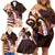Polynesian Art Tattoo Family Matching Off Shoulder Short Dress and Hawaiian Shirt Plumeria Flowers Peach Gradient