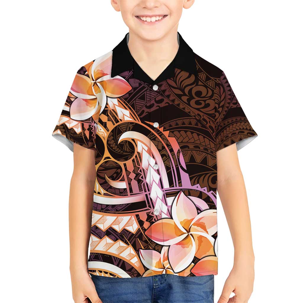 Polynesian Art Tattoo Family Matching Puletasi and Hawaiian Shirt Plumeria Flowers Peach Gradient LT05 Son's Shirt Peach - Polynesian Pride