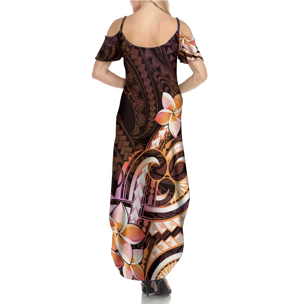 Polynesian Art Tattoo Family Matching Summer Maxi Dress and Hawaiian Shirt Plumeria Flowers Peach Gradient