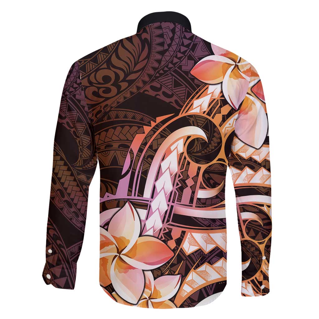 Polynesian Art Tattoo Family Matching Tank Maxi Dress and Hawaiian Shirt Plumeria Flowers Peach Gradient