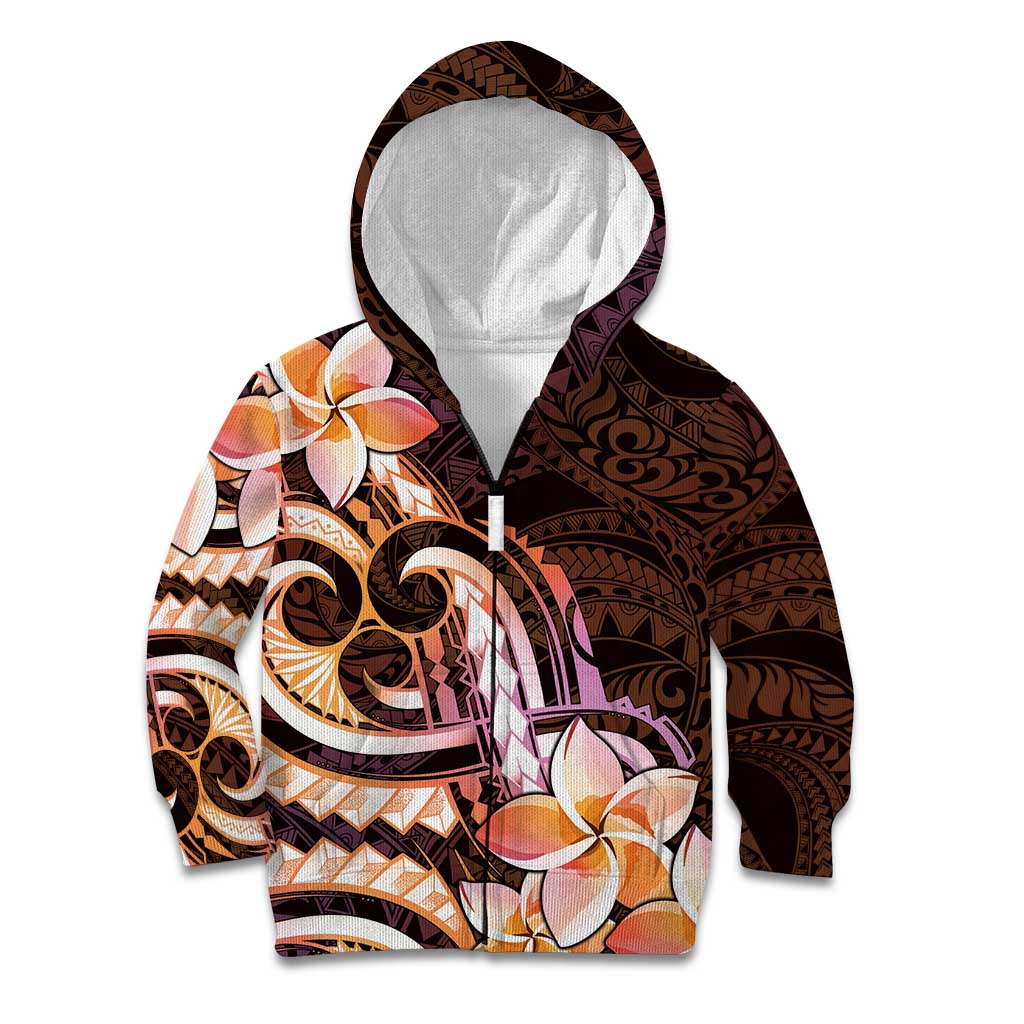 Polynesian Art Tattoo Kid Hoodie Plumeria Flowers Peach Gradient