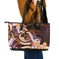 Polynesian Art Tattoo Leather Tote Bag Plumeria Flowers Peach Gradient LT05 - Polynesian Pride