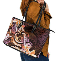 Polynesian Art Tattoo Leather Tote Bag Plumeria Flowers Peach Gradient LT05 - Polynesian Pride