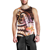 Polynesian Art Tattoo Men Tank Top Plumeria Flowers Peach Gradient