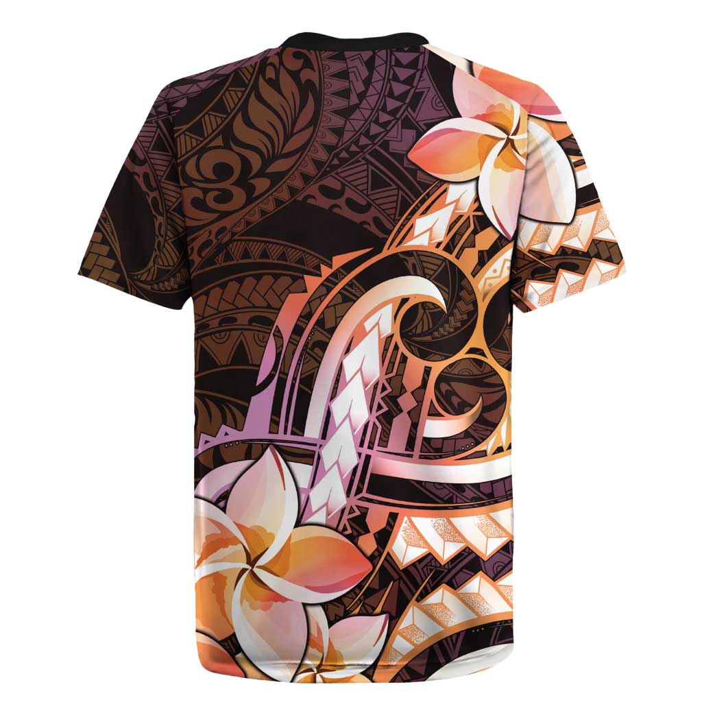 Polynesian Art Tattoo Rugby Jersey Plumeria Flowers Peach Gradient