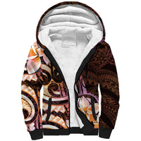 Polynesian Art Tattoo Sherpa Hoodie Plumeria Flowers Peach Gradient