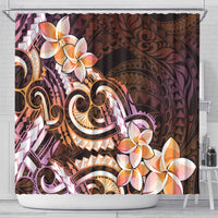 Polynesian Art Tattoo Shower Curtain Plumeria Flowers Peach Gradient