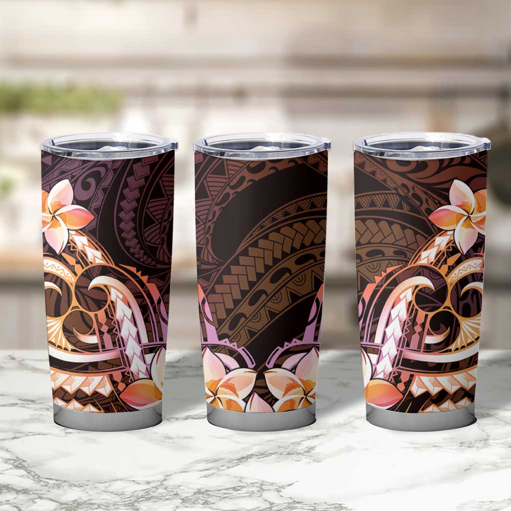 Polynesian Art Tattoo Tumbler Cup Plumeria Flowers Peach Gradient LT05 - Polynesian Pride