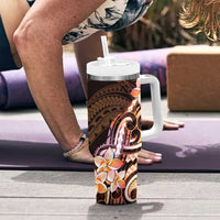Polynesian Art Tattoo Tumbler With Handle Plumeria Flowers Peach Gradient