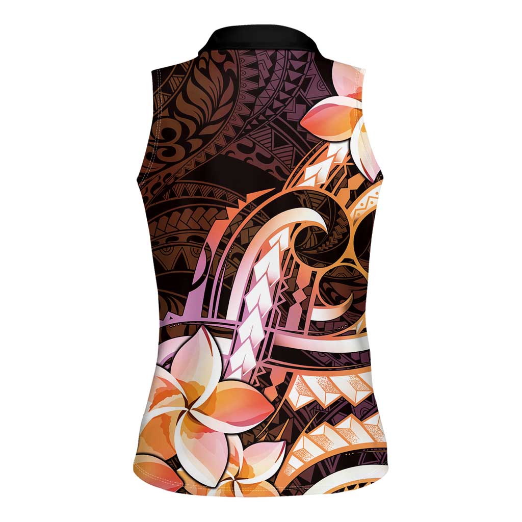 Polynesian Art Tattoo Women Sleeveless Polo Shirt Plumeria Flowers Peach Gradient LT05 - Polynesian Pride