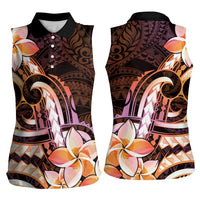 Polynesian Art Tattoo Women Sleeveless Polo Shirt Plumeria Flowers Peach Gradient LT05 - Polynesian Pride