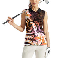 Polynesian Art Tattoo Women Sleeveless Polo Shirt Plumeria Flowers Peach Gradient LT05 - Polynesian Pride