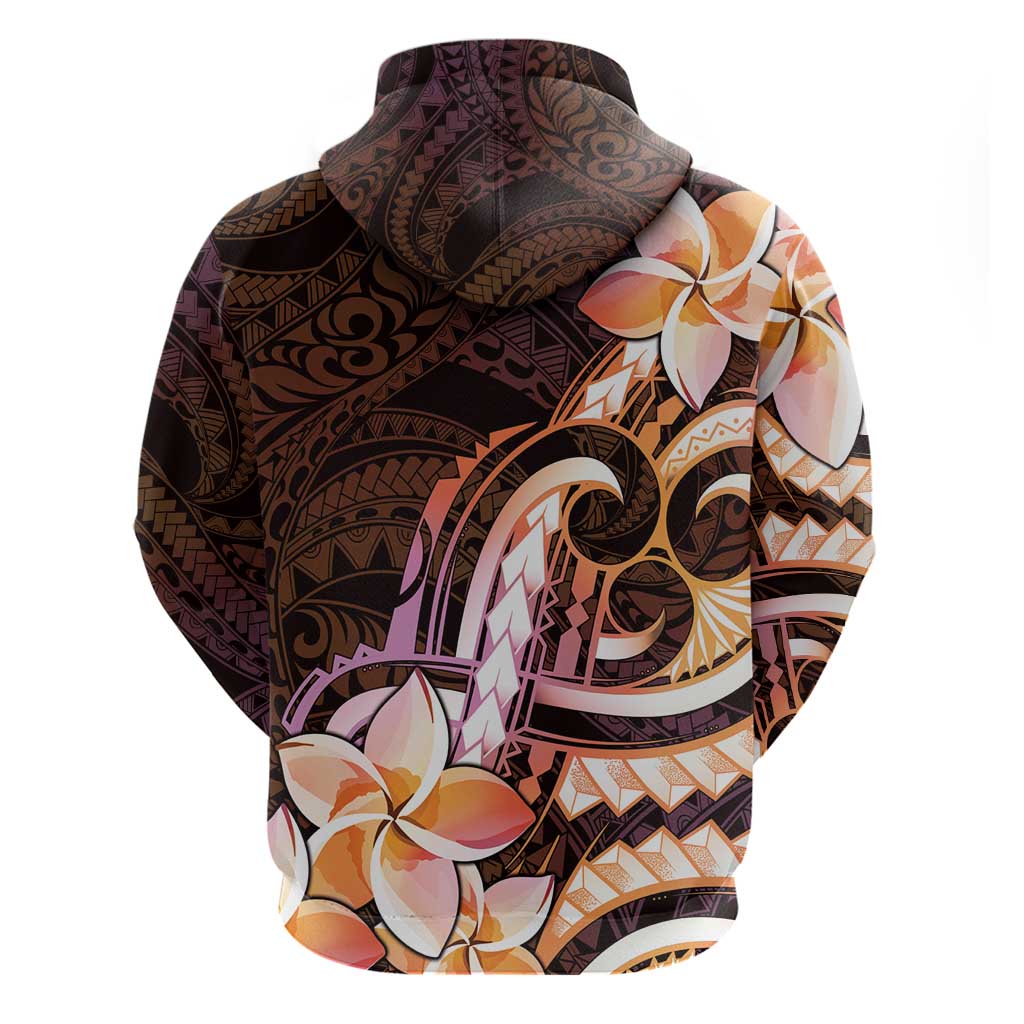 Polynesian Art Tattoo Zip Hoodie Plumeria Flowers Peach Gradient
