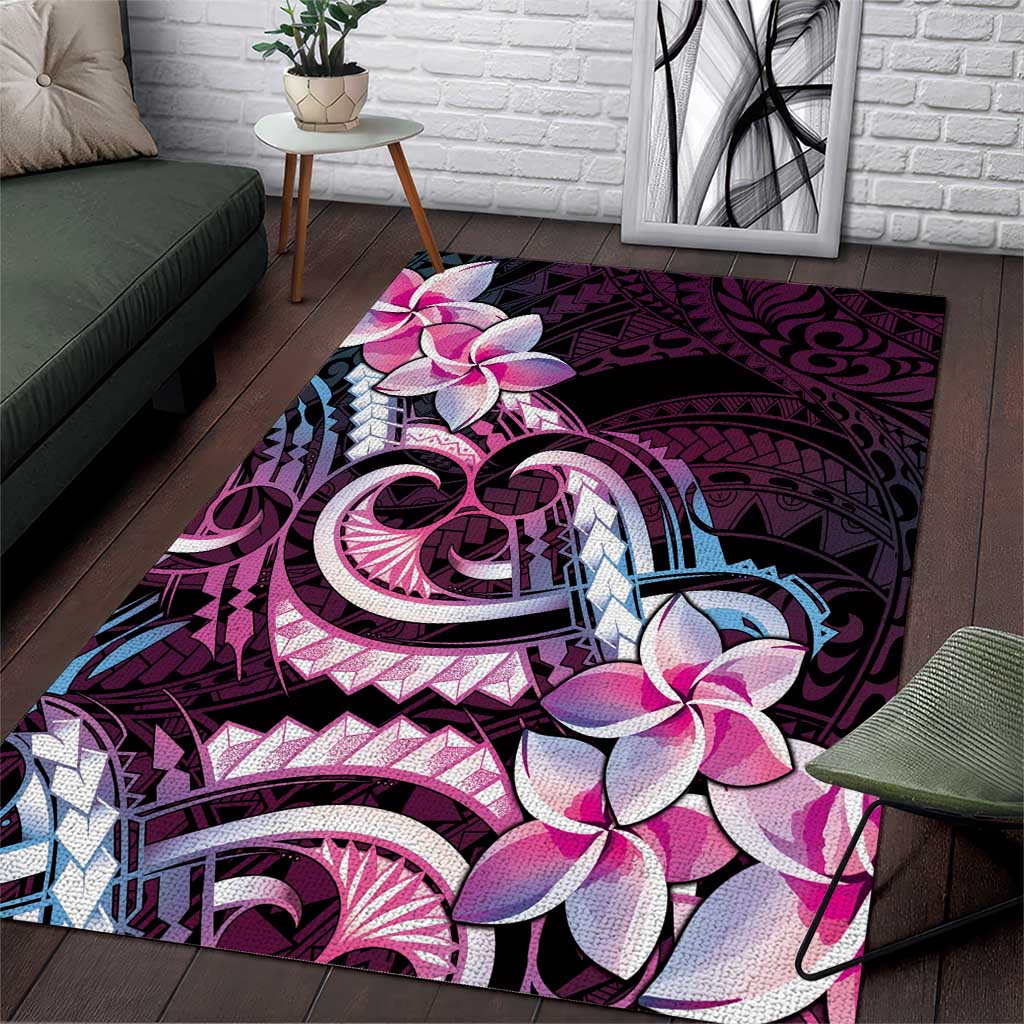 Polynesian Art Tattoo Area Rug Plumeria Flowers Pink Gradient