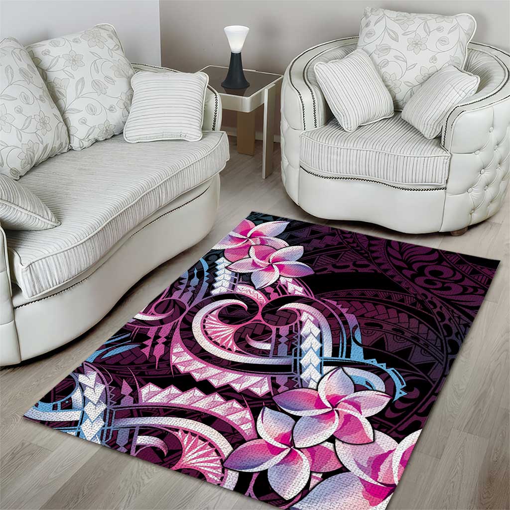 Polynesian Art Tattoo Area Rug Plumeria Flowers Pink Gradient
