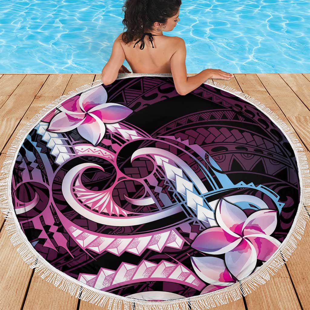 Polynesian Art Tattoo Beach Blanket Plumeria Flowers Pink Gradient