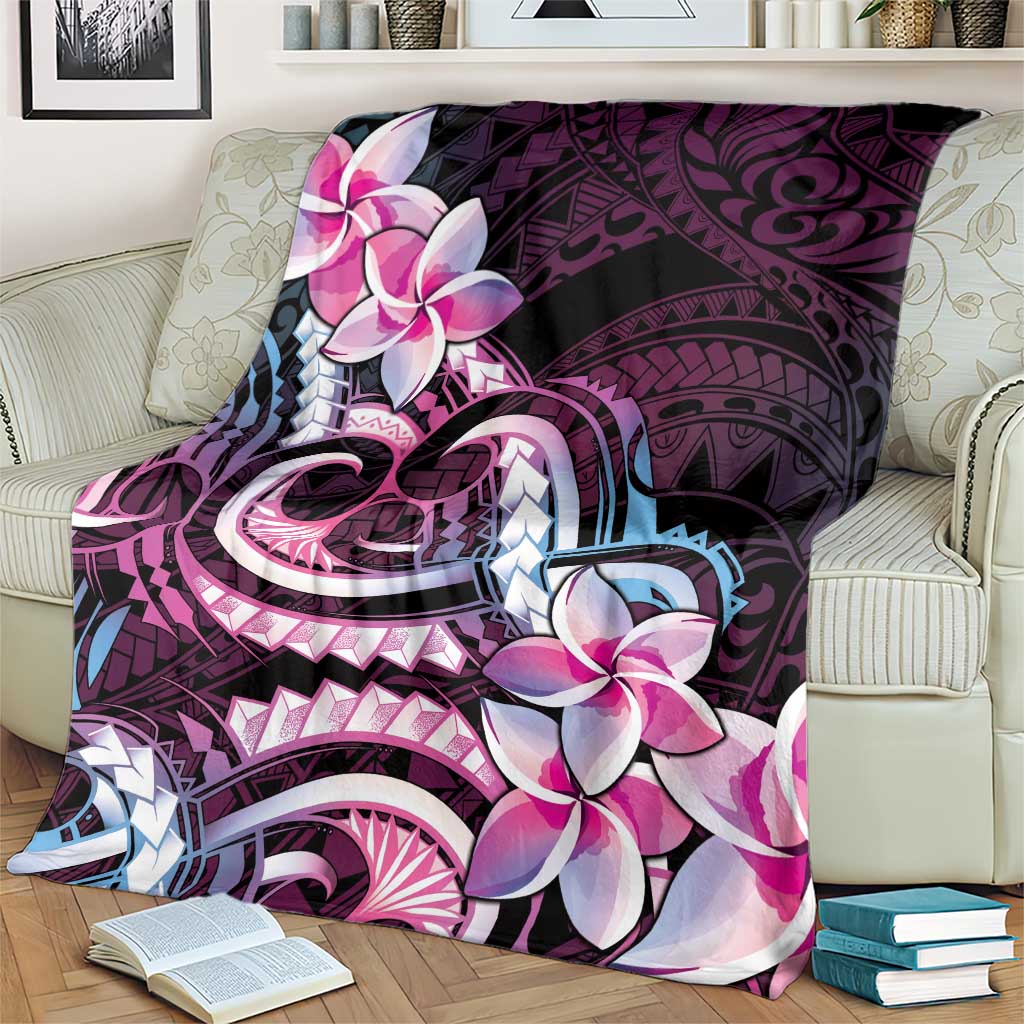 Polynesian Art Tattoo Blanket Plumeria Flowers Pink Gradient