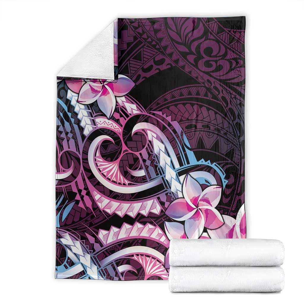 Polynesian Art Tattoo Blanket Plumeria Flowers Pink Gradient