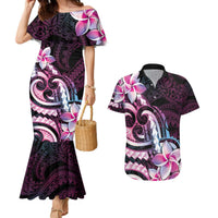 Polynesian Art Tattoo Couples Matching Mermaid Dress and Hawaiian Shirt Plumeria Flowers Pink Gradient LT05 Pink - Polynesian Pride