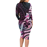 Polynesian Art Tattoo Family Matching Long Sleeve Bodycon Dress and Hawaiian Shirt Plumeria Flowers Pink Gradient LT05 - Polynesian Pride