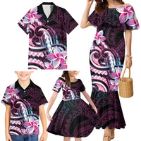 Polynesian Art Tattoo Family Matching Mermaid Dress and Hawaiian Shirt Plumeria Flowers Pink Gradient LT05 - Polynesian Pride