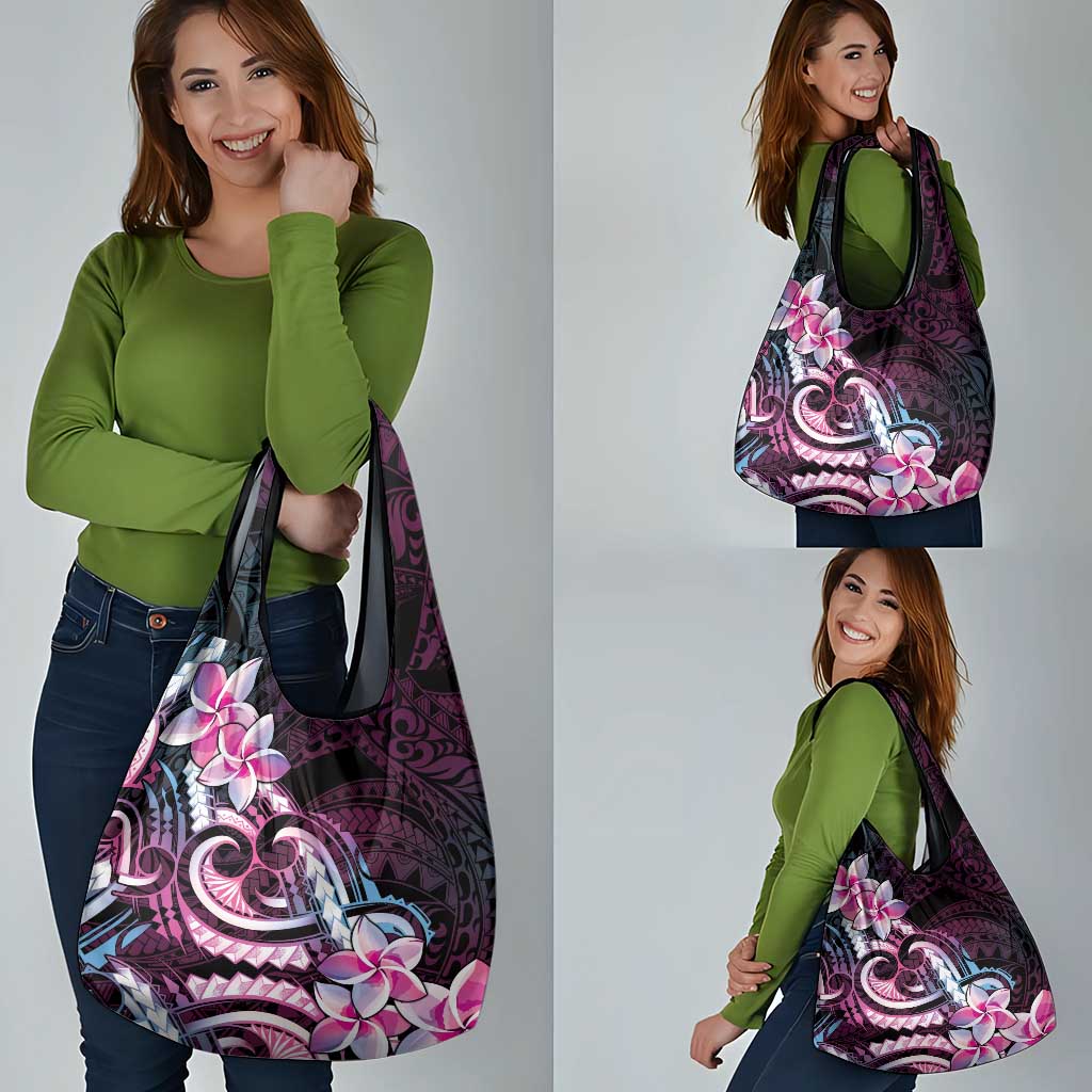 Polynesian Art Tattoo Grocery Bag Plumeria Flowers Pink Gradient LT05 - Polynesian Pride