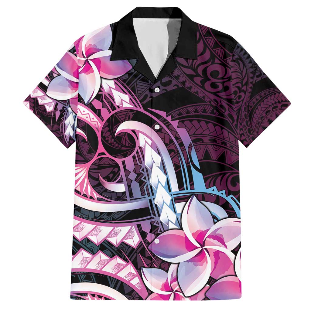 Polynesian Art Tattoo Hawaiian Shirt Plumeria Flowers Pink Gradient
