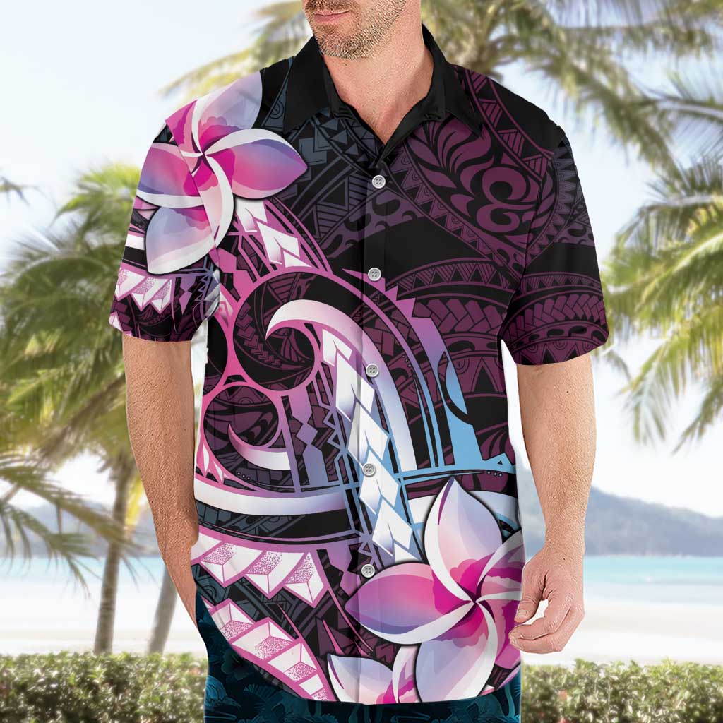 Polynesian Art Tattoo Hawaiian Shirt Plumeria Flowers Pink Gradient
