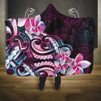 Polynesian Art Tattoo Hooded Blanket Plumeria Flowers Pink Gradient