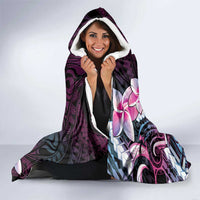 Polynesian Art Tattoo Hooded Blanket Plumeria Flowers Pink Gradient