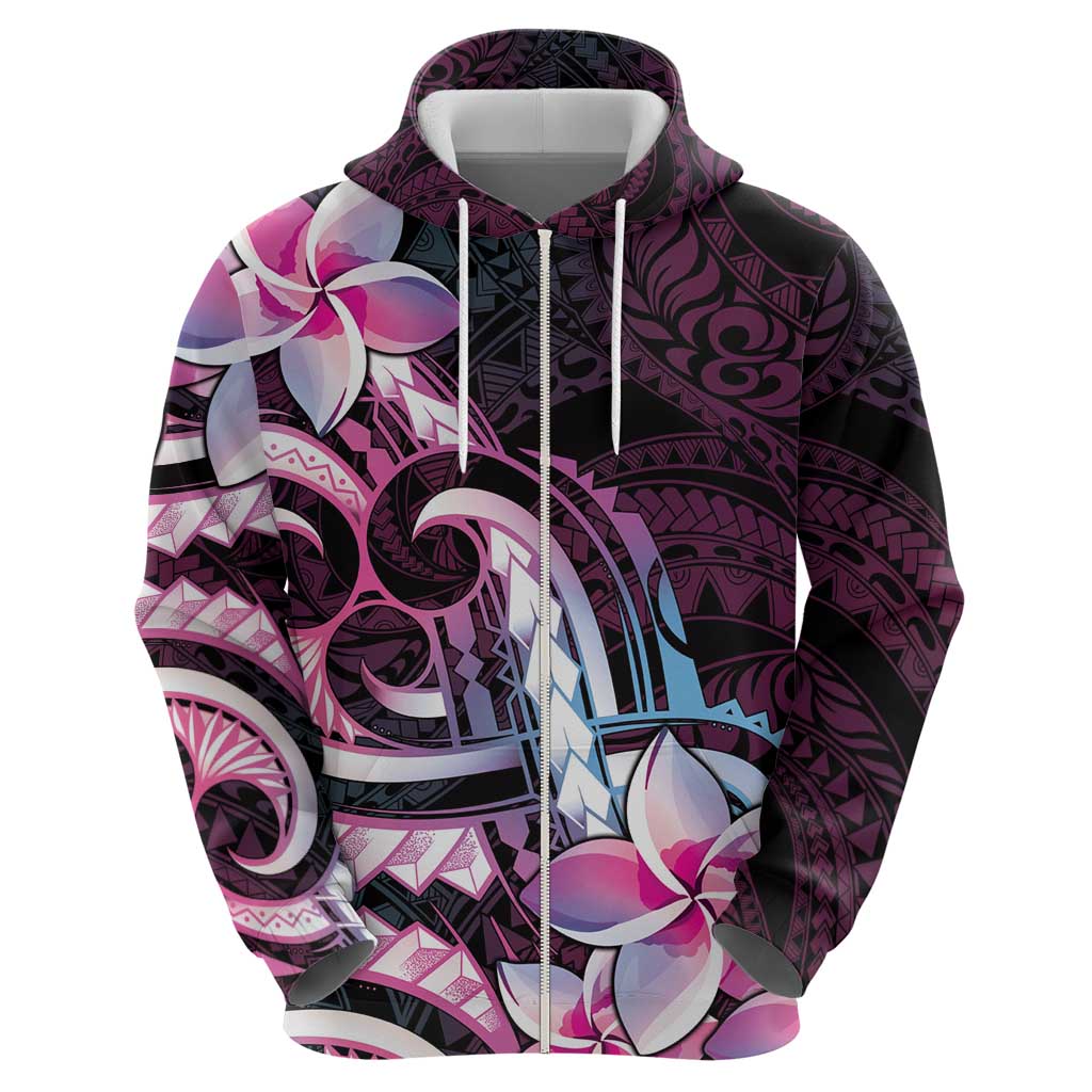 Polynesian Art Tattoo Hoodie Plumeria Flowers Pink Gradient