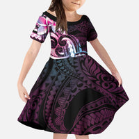 Polynesian Art Tattoo Kid Short Sleeve Dress Plumeria Flowers Pink Gradient