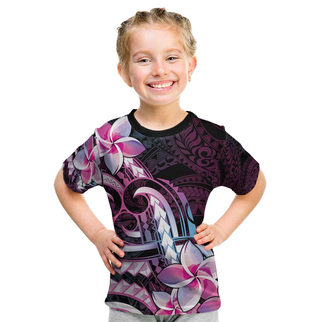 Polynesian Art Tattoo Kid T Shirt Plumeria Flowers Pink Gradient LT05 Pink - Polynesian Pride